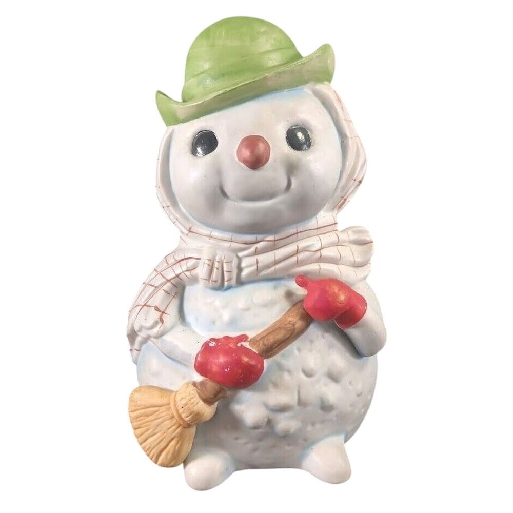 Vintage Mann Korea Cheerful Snowman Ceramic Music Box 8"